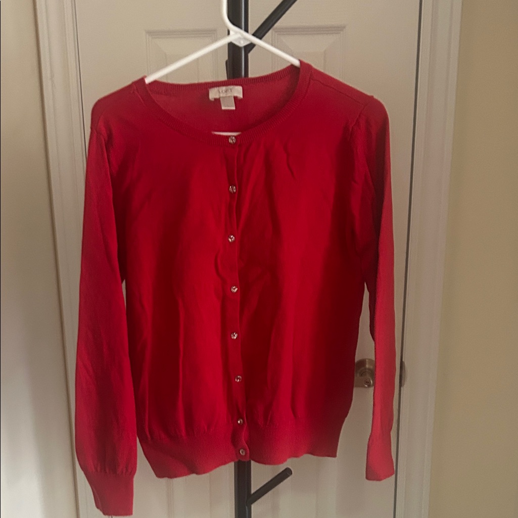 100 % Cotton Loft Vibrant Red Cardigan Sweater